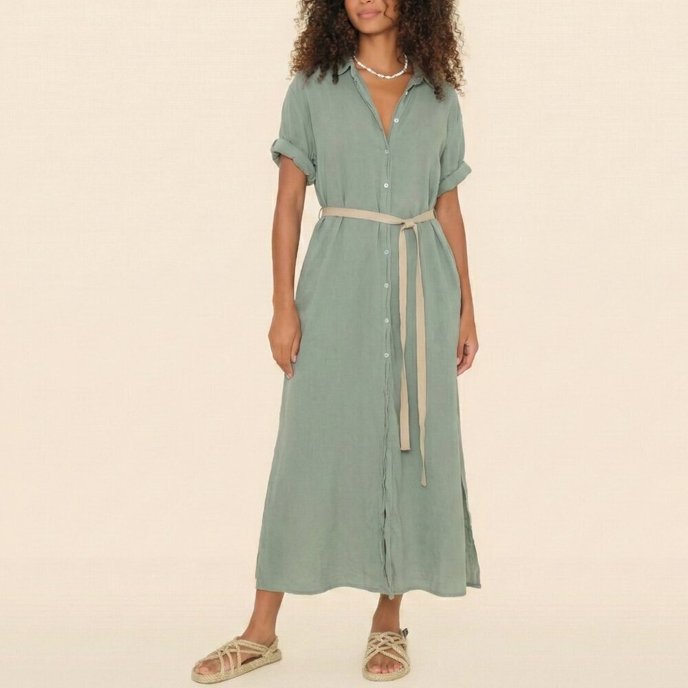 Xirena Linnet Sage Green Cotton Poplin Midi Shirt Dress Army XS USA Boho